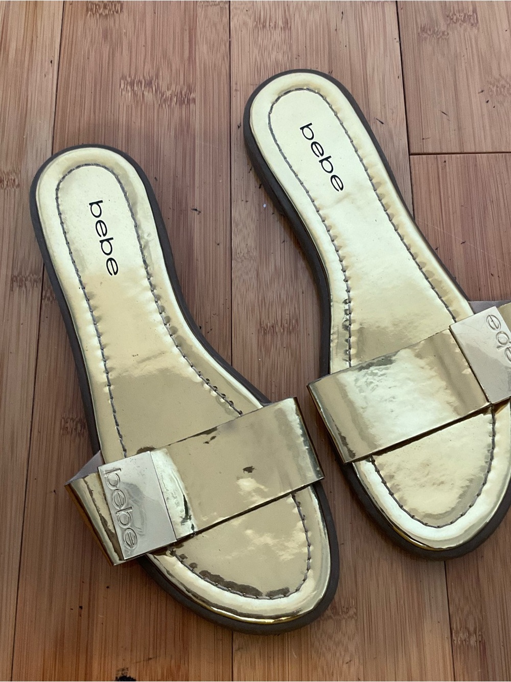 bebe Women's Gold Slide Sandals